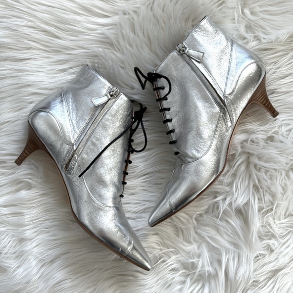 Missoni Leather Metalic Silver Lace-Up Booties 38 - Picture 5 of 14